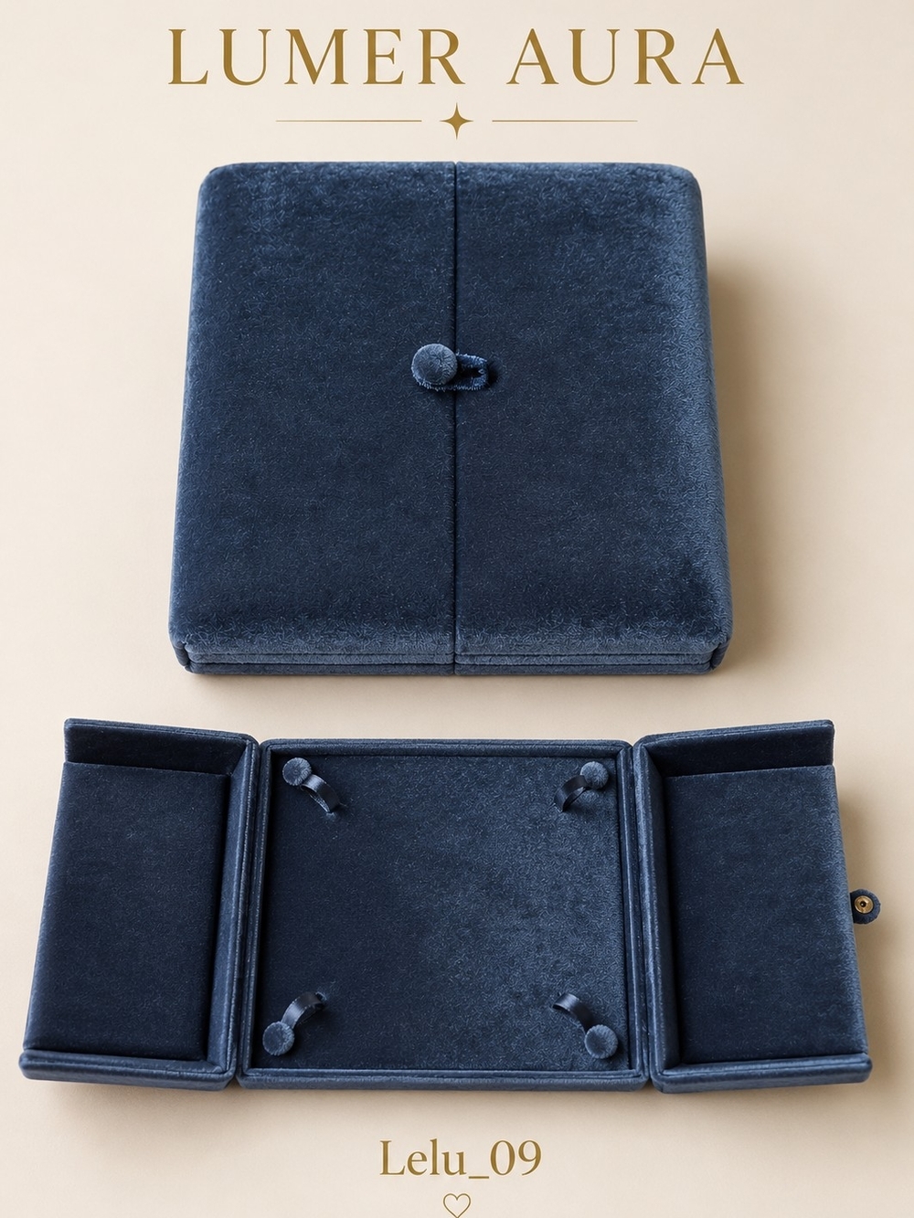 Lumer Aura Blue Velvet Folding Necklace Jewelry Presentation Box